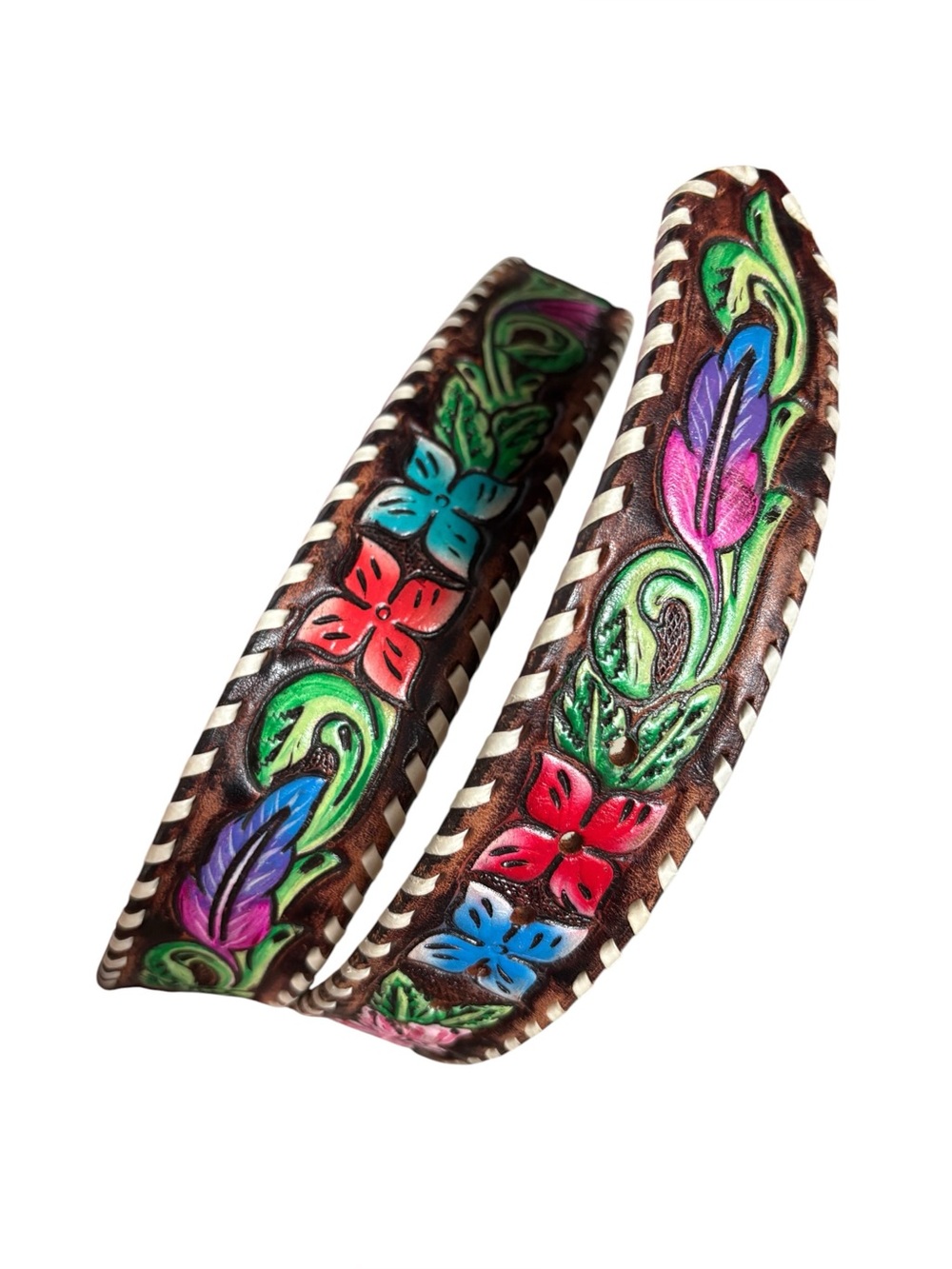 Circle Y of Yoakum Tooled/Painted Leather Belt - Picture 3 of 7